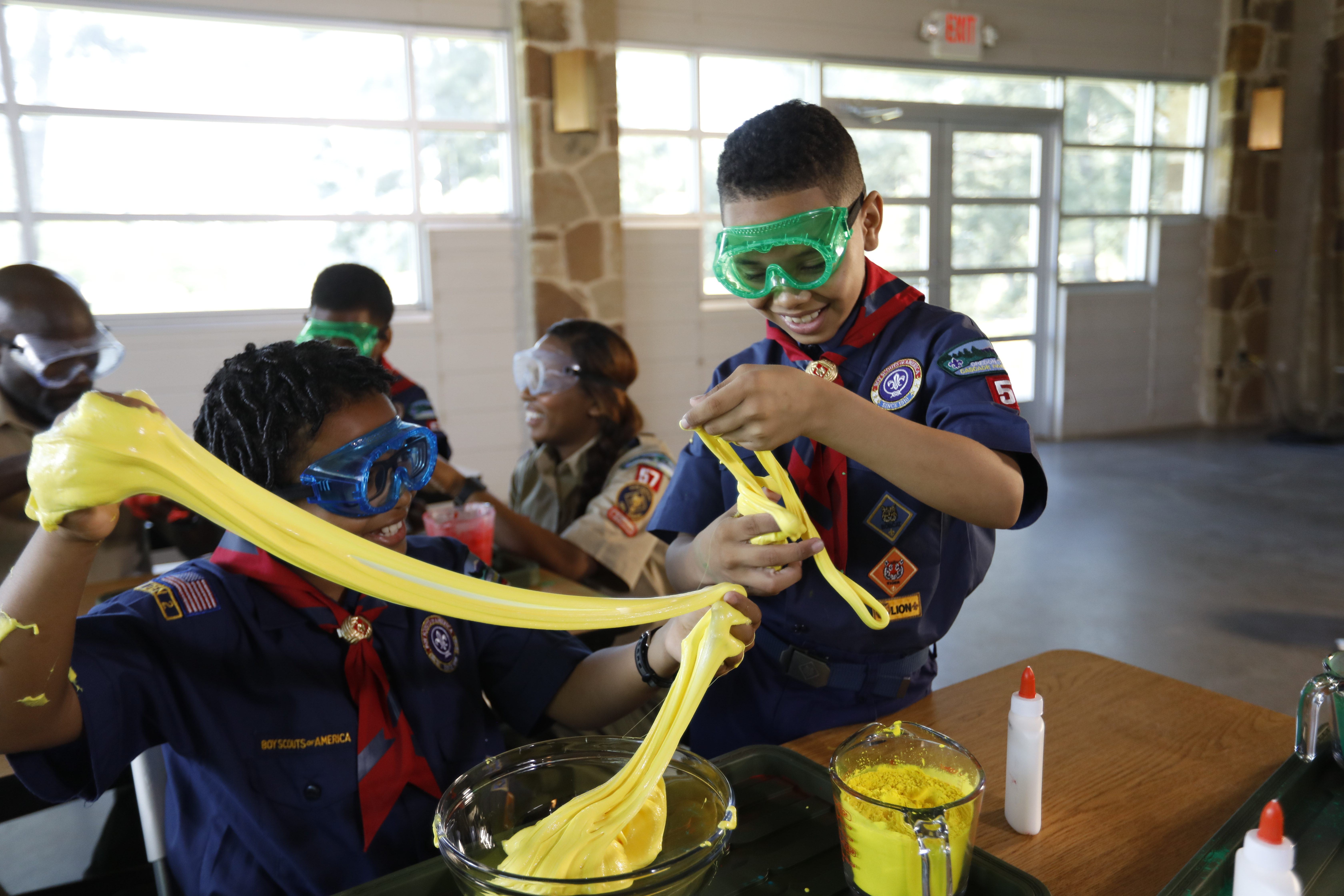 Scouts doing a science activity